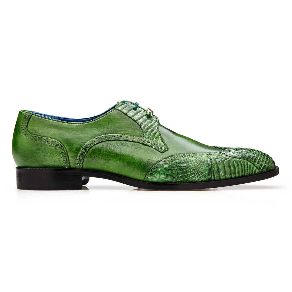 Belvedere Shoes Antonio Genuine Alligator & Italian Calf Wing-tip Emerald R98