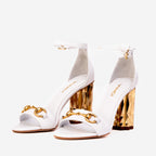 The Avlonya Block Heel White Leather Women Sandal