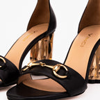 The Avlonya Block Heel Black Leather Ankle Strap Women Sandal