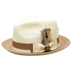 Men's Bruno Capelo Belvedere 2-Tone Straw Style Fedora Hat BD958 Ivory/Cognac