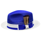 Men's Bruno Capelo Belvedere 2-Tone Straw Style Fedora Hat BD960 Royal/White