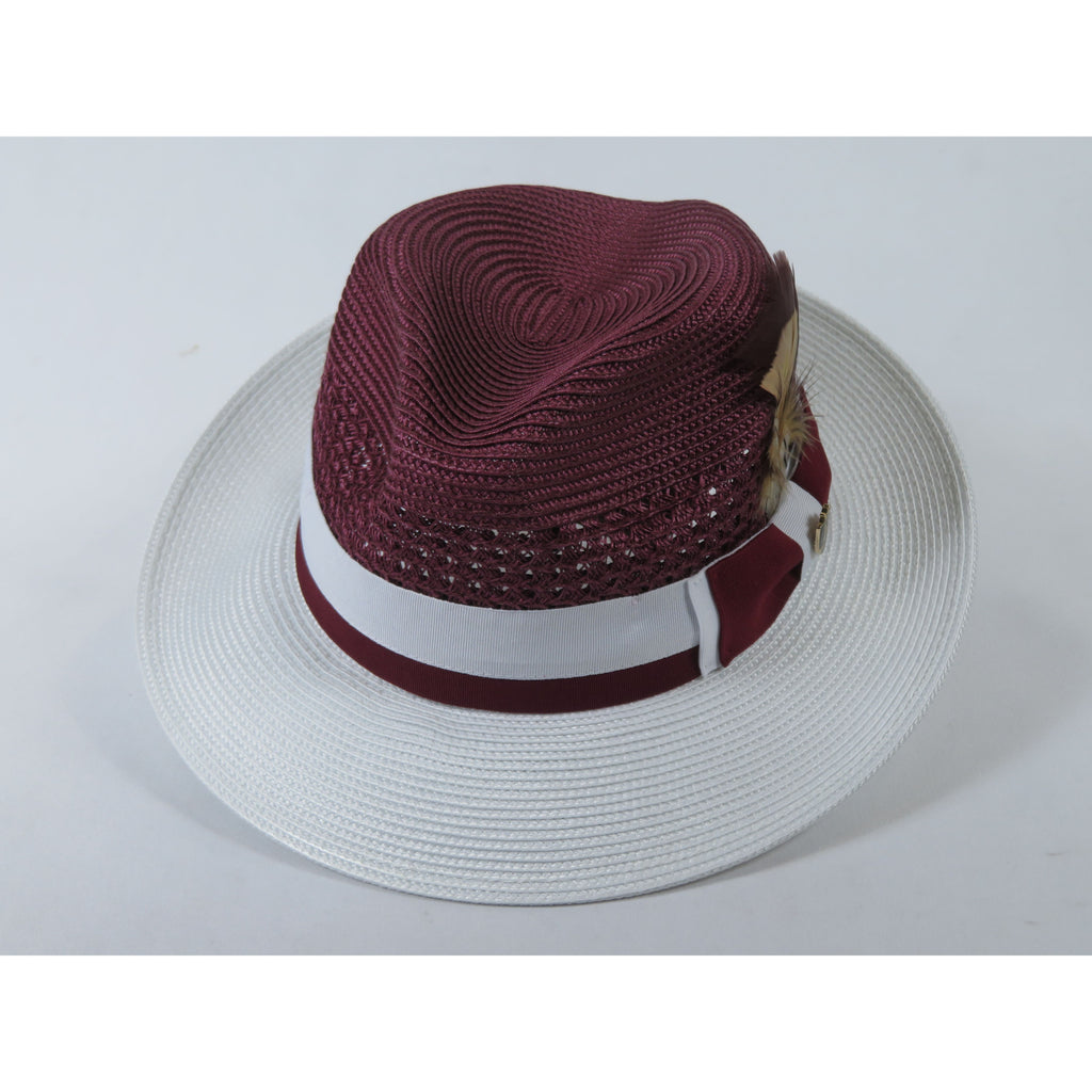 Men's Bruno Capelo Belvedere 2-Tone Straw Style Fedora Hat BD961 Burgundy