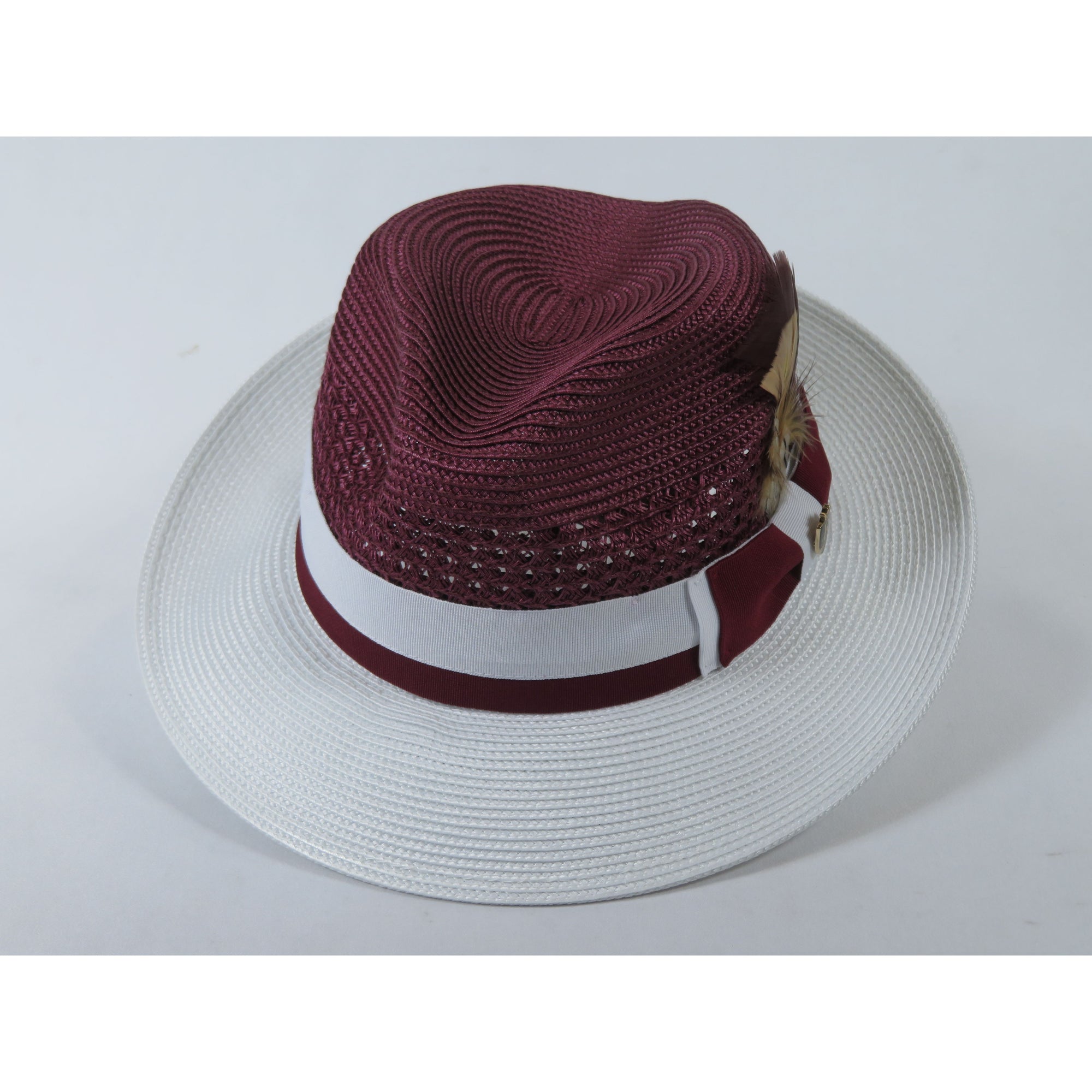 Men's Bruno Capelo Belvedere 2-Tone Straw Style Fedora Hat BD961 Burgundy