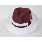 Men's Bruno Capelo Belvedere 2-Tone Straw Style Fedora Hat BD961 Burgundy