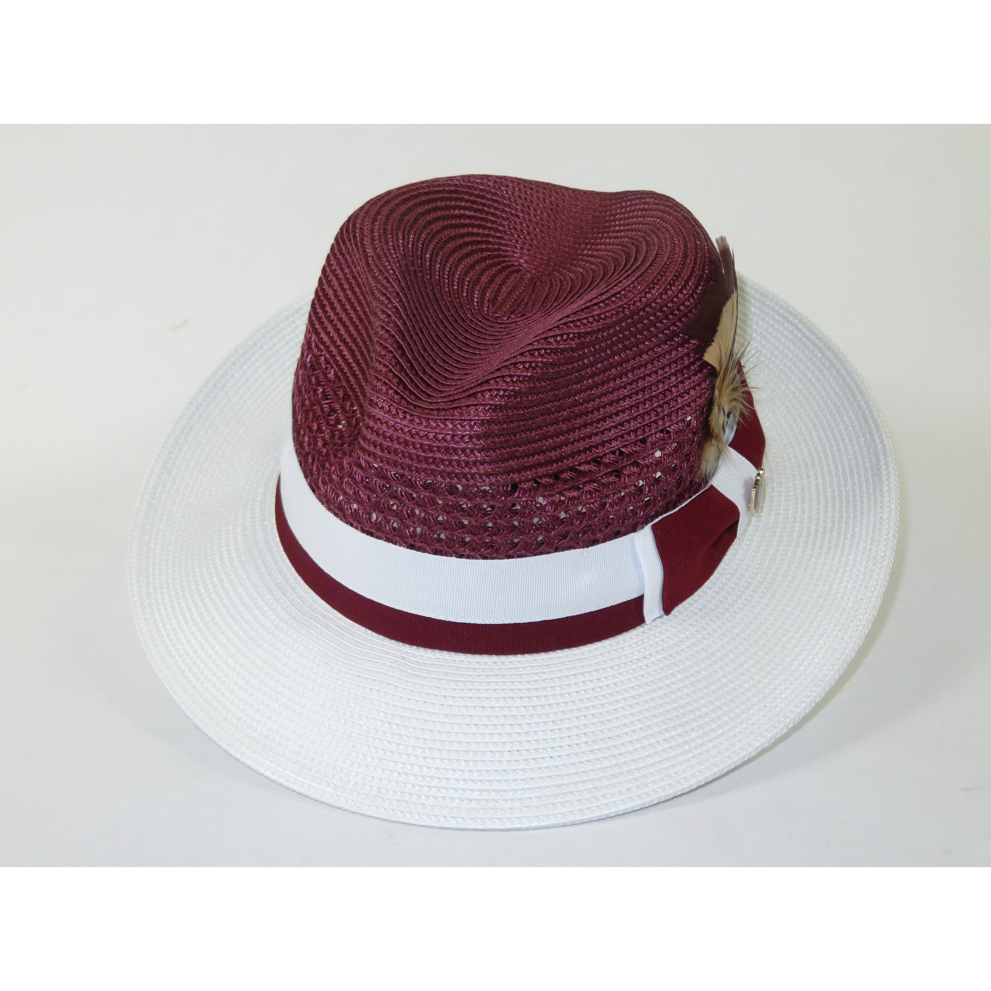 Men's Bruno Capelo Belvedere 2-Tone Straw Style Fedora Hat BD961 Burgundy