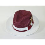 Men's Bruno Capelo Belvedere 2-Tone Straw Style Fedora Hat BD961 Burgundy