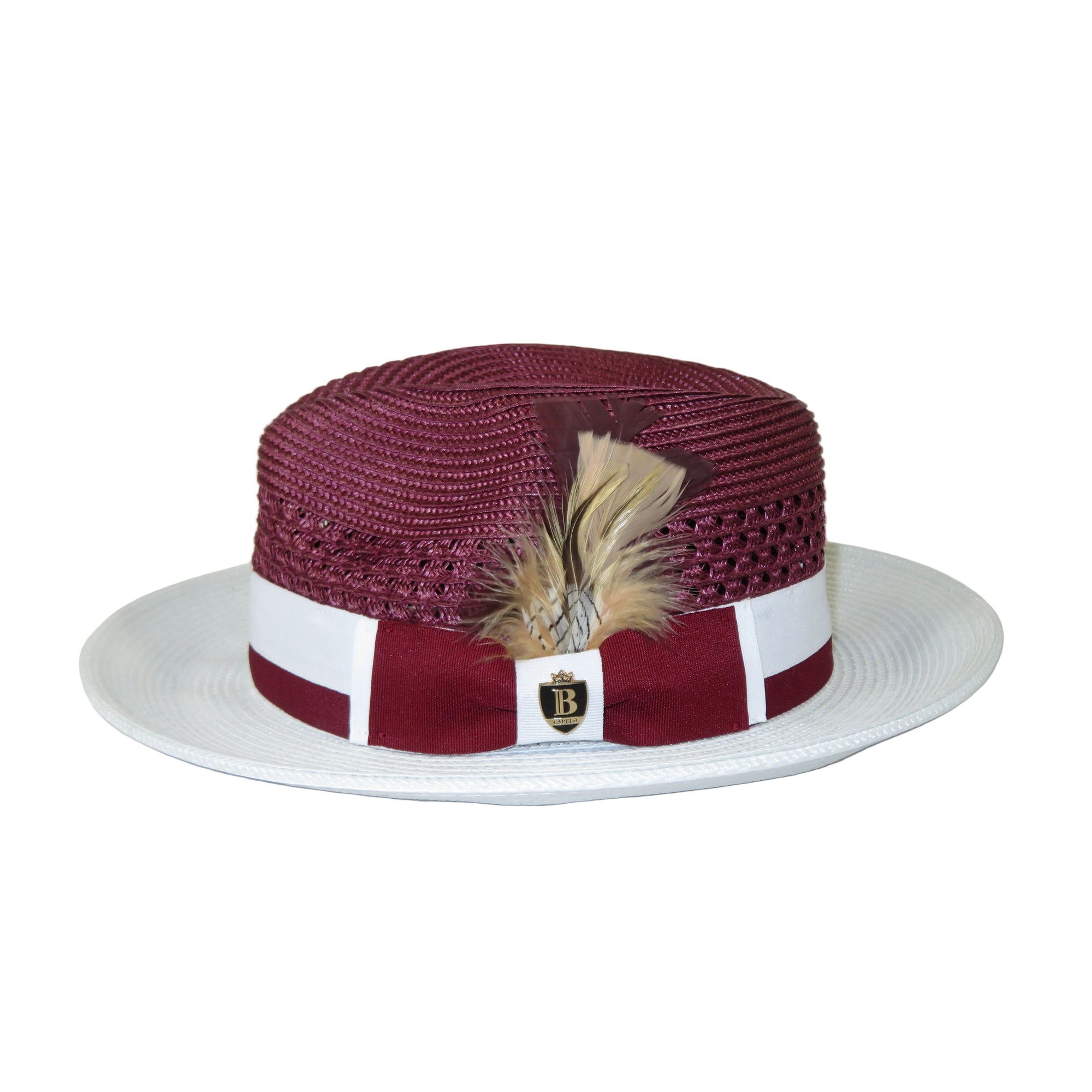 Men's Bruno Capelo Belvedere 2-Tone Straw Style Fedora Hat BD961 Burgundy