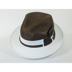Men's Bruno Capelo Belvedere 2-Tone Straw Style Fedora Hat BD968 Brown/White