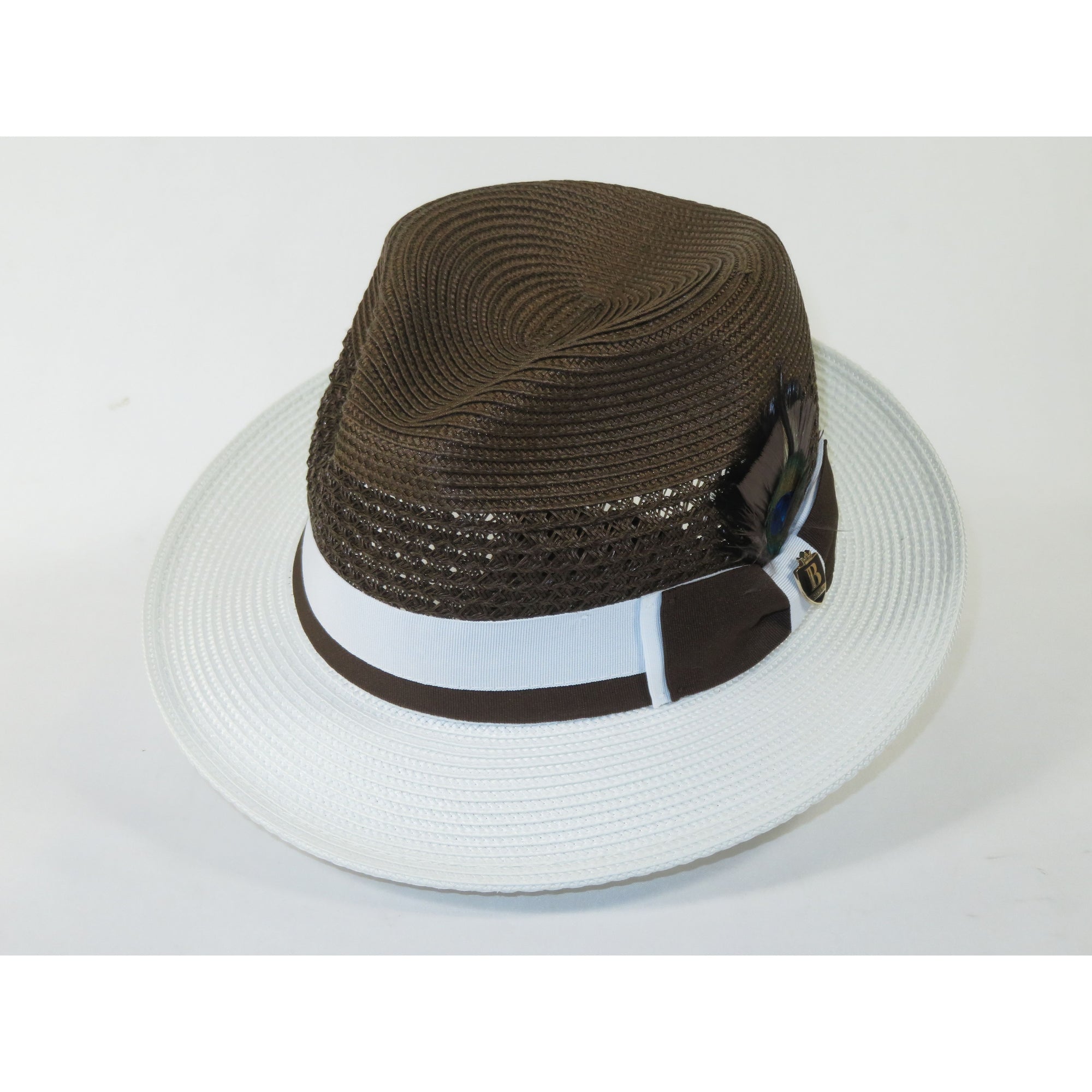 Men's Bruno Capelo Belvedere 2-Tone Straw Style Fedora Hat BD968 Brown/White