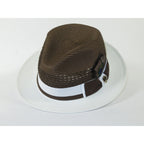 Men's Bruno Capelo Belvedere 2-Tone Straw Style Fedora Hat BD968 Brown/White