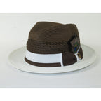 Men's Bruno Capelo Belvedere 2-Tone Straw Style Fedora Hat BD968 Brown/White
