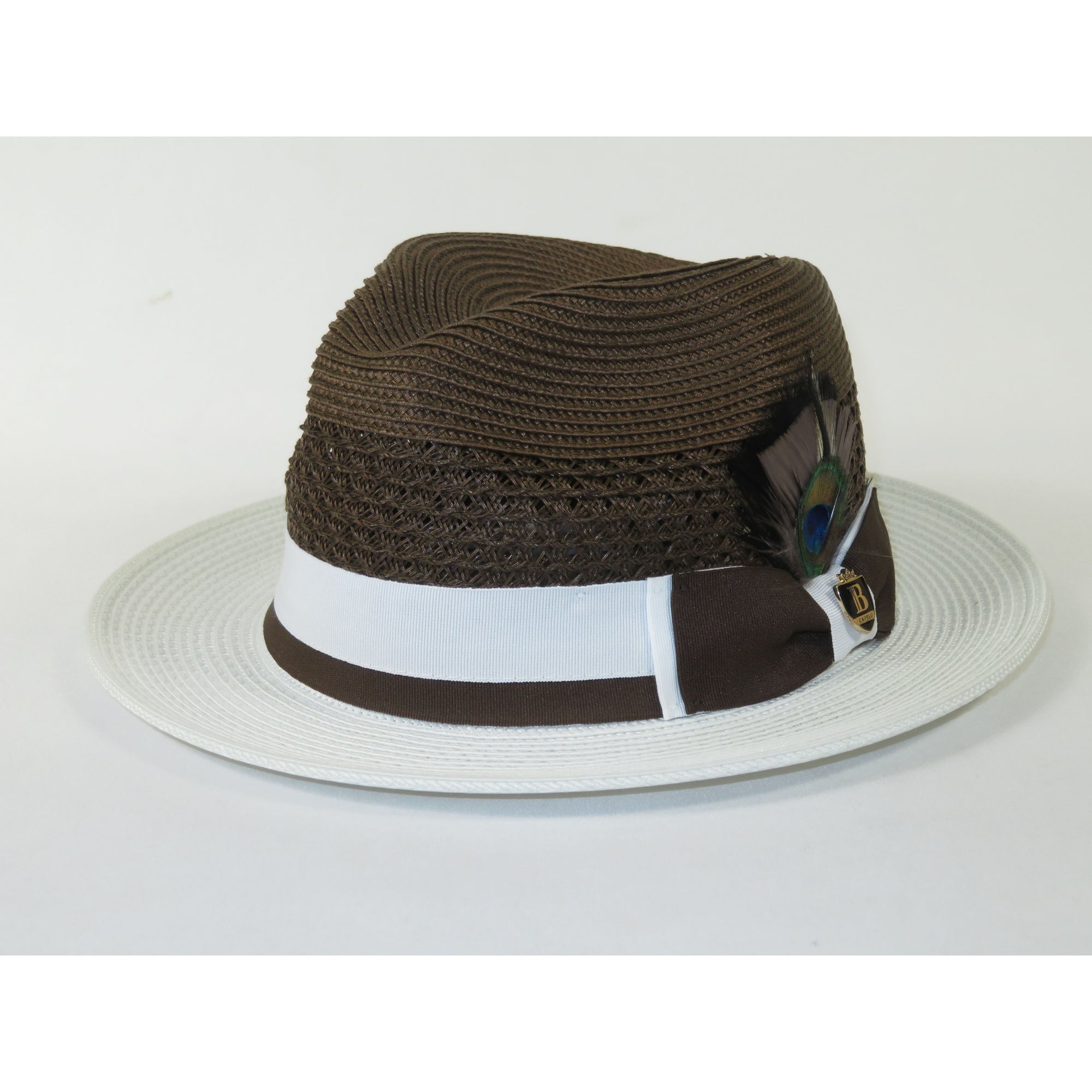 Men's Bruno Capelo Belvedere 2-Tone Straw Style Fedora Hat BD968 Brown/White