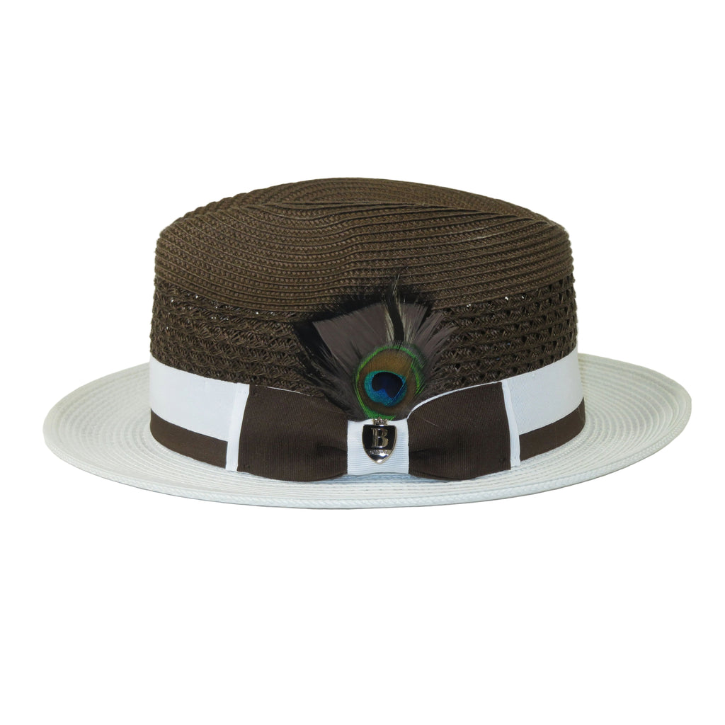 Men's Bruno Capelo Belvedere 2-Tone Straw Style Fedora Hat BD968 Brown/White
