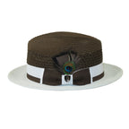 Men's Bruno Capelo Belvedere 2-Tone Straw Style Fedora Hat BD968 Brown/White