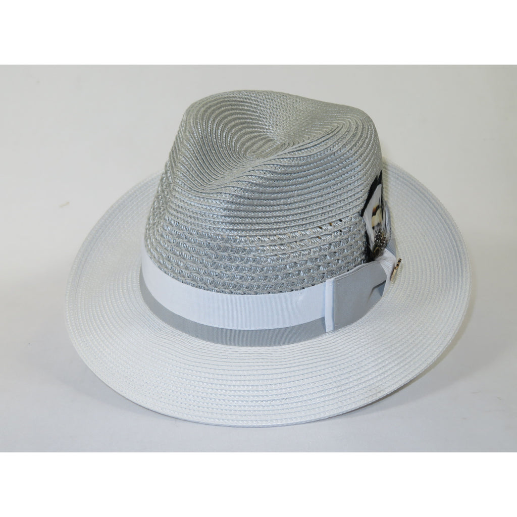 Men's Bruno Capelo Belvedere 2-Tone Straw Style Fedora Hat BD970 Gray/White