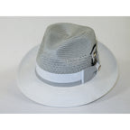 Men's Bruno Capelo Belvedere 2-Tone Straw Style Fedora Hat BD970 Gray/White