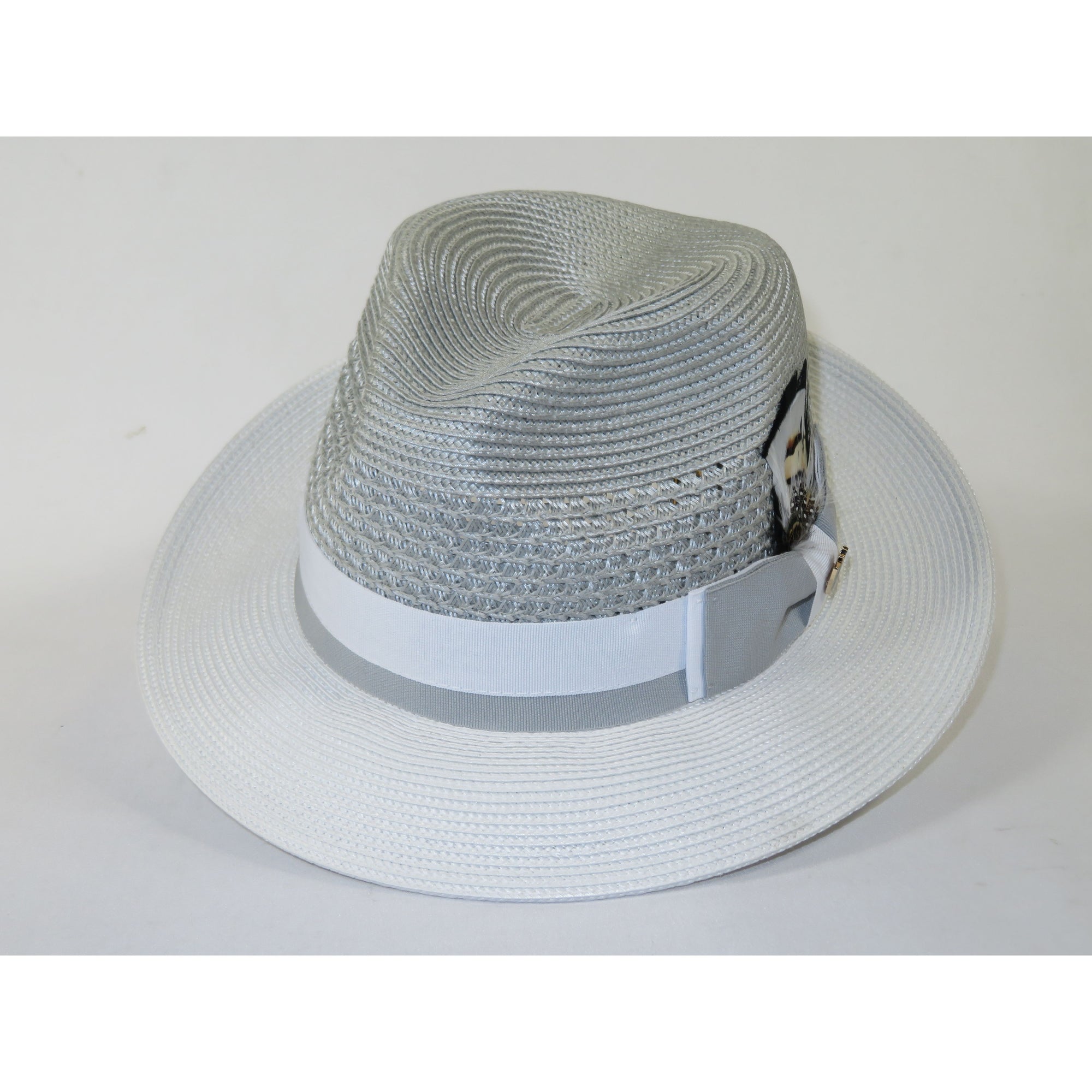 Men's Bruno Capelo Belvedere 2-Tone Straw Style Fedora Hat BD970 Gray/White