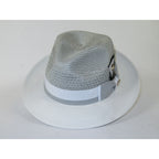 Men's Bruno Capelo Belvedere 2-Tone Straw Style Fedora Hat BD970 Gray/White