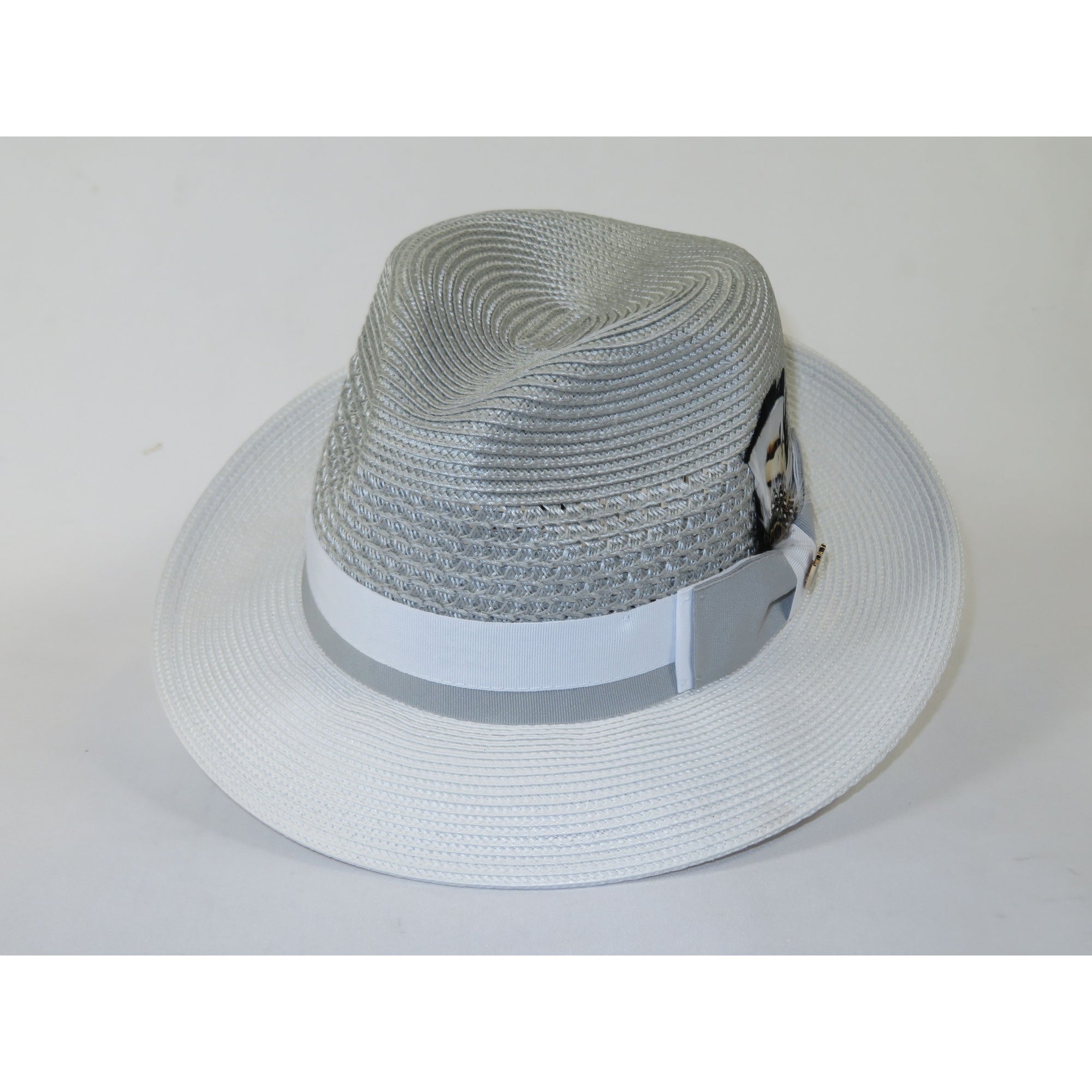 Men's Bruno Capelo Belvedere 2-Tone Straw Style Fedora Hat BD970 Gray/White