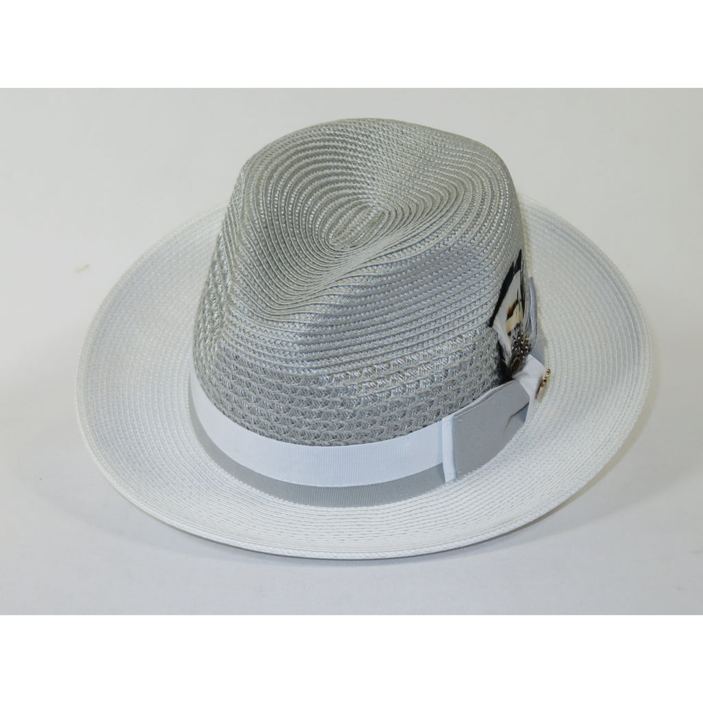 Men's Bruno Capelo Belvedere 2-Tone Straw Style Fedora Hat BD970 Gray/White