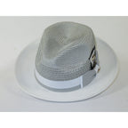 Men's Bruno Capelo Belvedere 2-Tone Straw Style Fedora Hat BD970 Gray/White