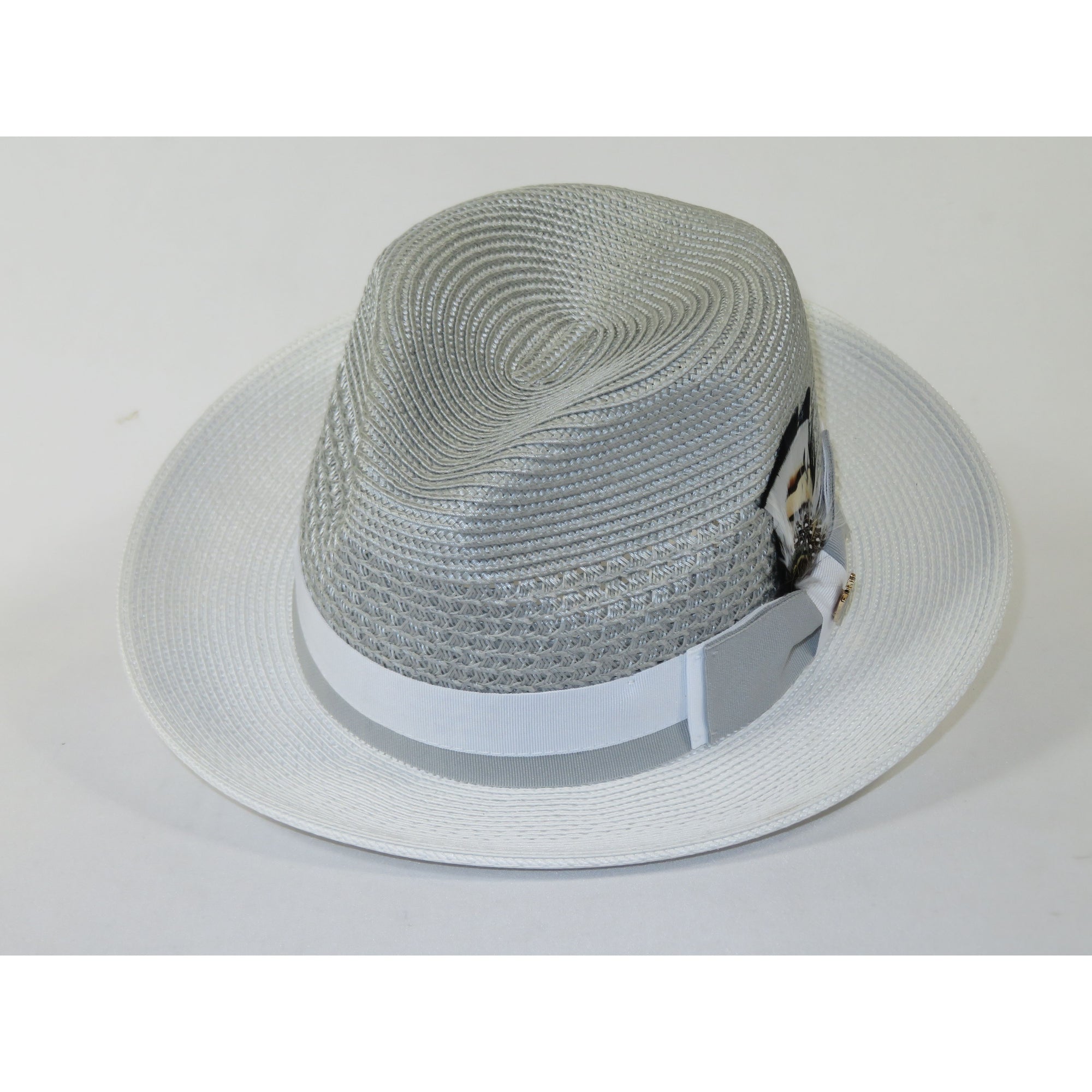 Men's Bruno Capelo Belvedere 2-Tone Straw Style Fedora Hat BD970 Gray/White