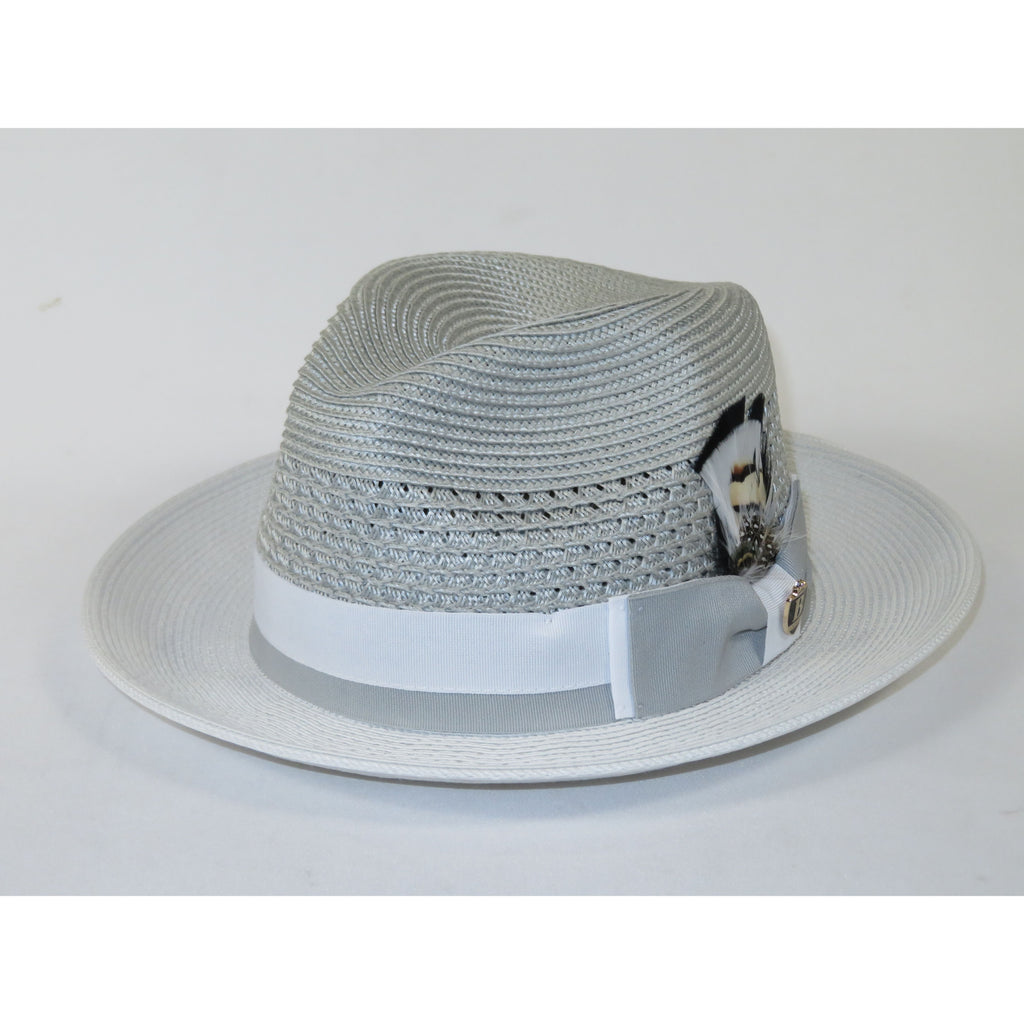 Men's Bruno Capelo Belvedere 2-Tone Straw Style Fedora Hat BD970 Gray/White