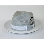 Men's Bruno Capelo Belvedere 2-Tone Straw Style Fedora Hat BD970 Gray/White