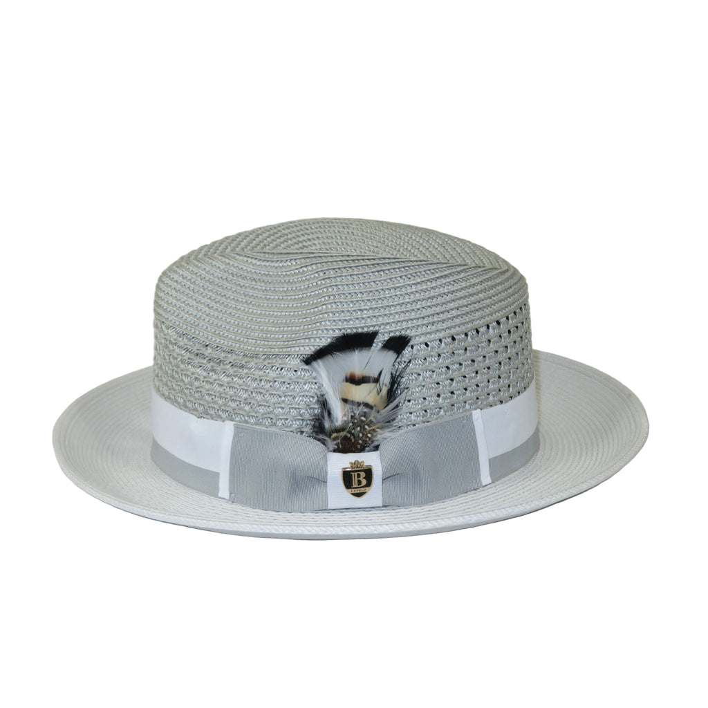 Men's Bruno Capelo Belvedere 2-Tone Straw Style Fedora Hat BD970 Gray/White