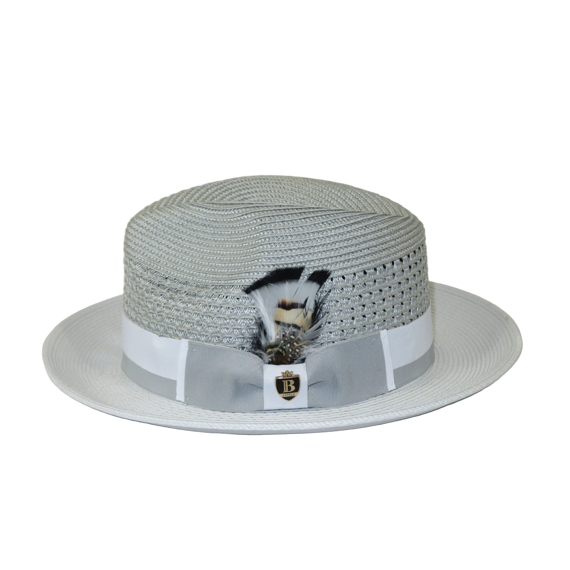 Men's Bruno Capelo Belvedere 2-Tone Straw Style Fedora Hat BD970 Gray/White