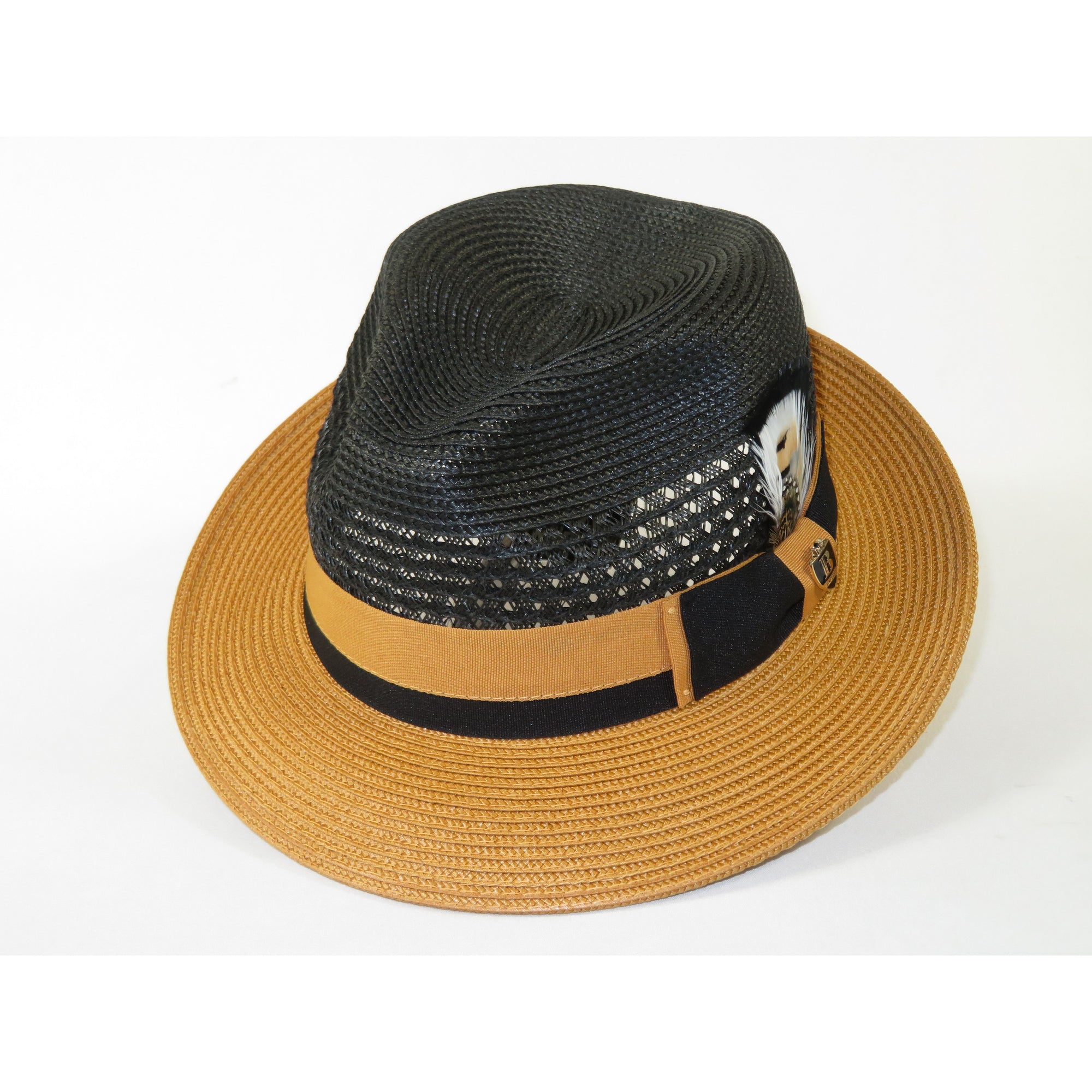 Men's Bruno Capelo Belvedere 2-Tone Straw Style Fedora Hat BD971 Black/Gold