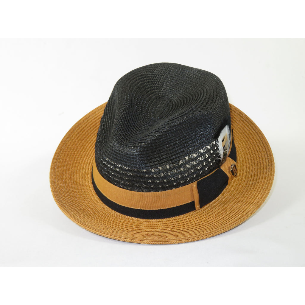 Men's Bruno Capelo Belvedere 2-Tone Straw Style Fedora Hat BD971 Black/Gold