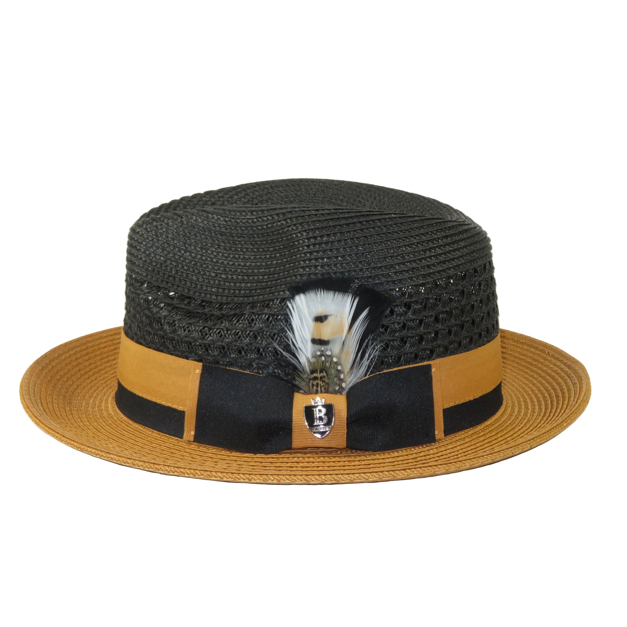 Men's Bruno Capelo Belvedere 2-Tone Straw Style Fedora Hat BD971 Black/Gold