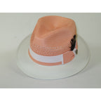 Men's Bruno Capelo Belvedere 2-Tone Straw Style Fedora Hat BD973 Peach/White