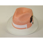 Men's Bruno Capelo Belvedere 2-Tone Straw Style Fedora Hat BD973 Peach/White