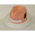 Men's Bruno Capelo Belvedere 2-Tone Straw Style Fedora Hat BD973 Peach/White