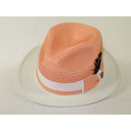 Men's Bruno Capelo Belvedere 2-Tone Straw Style Fedora Hat BD973 Peach/White