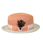 Men's Bruno Capelo Belvedere 2-Tone Straw Style Fedora Hat BD973 Peach/White