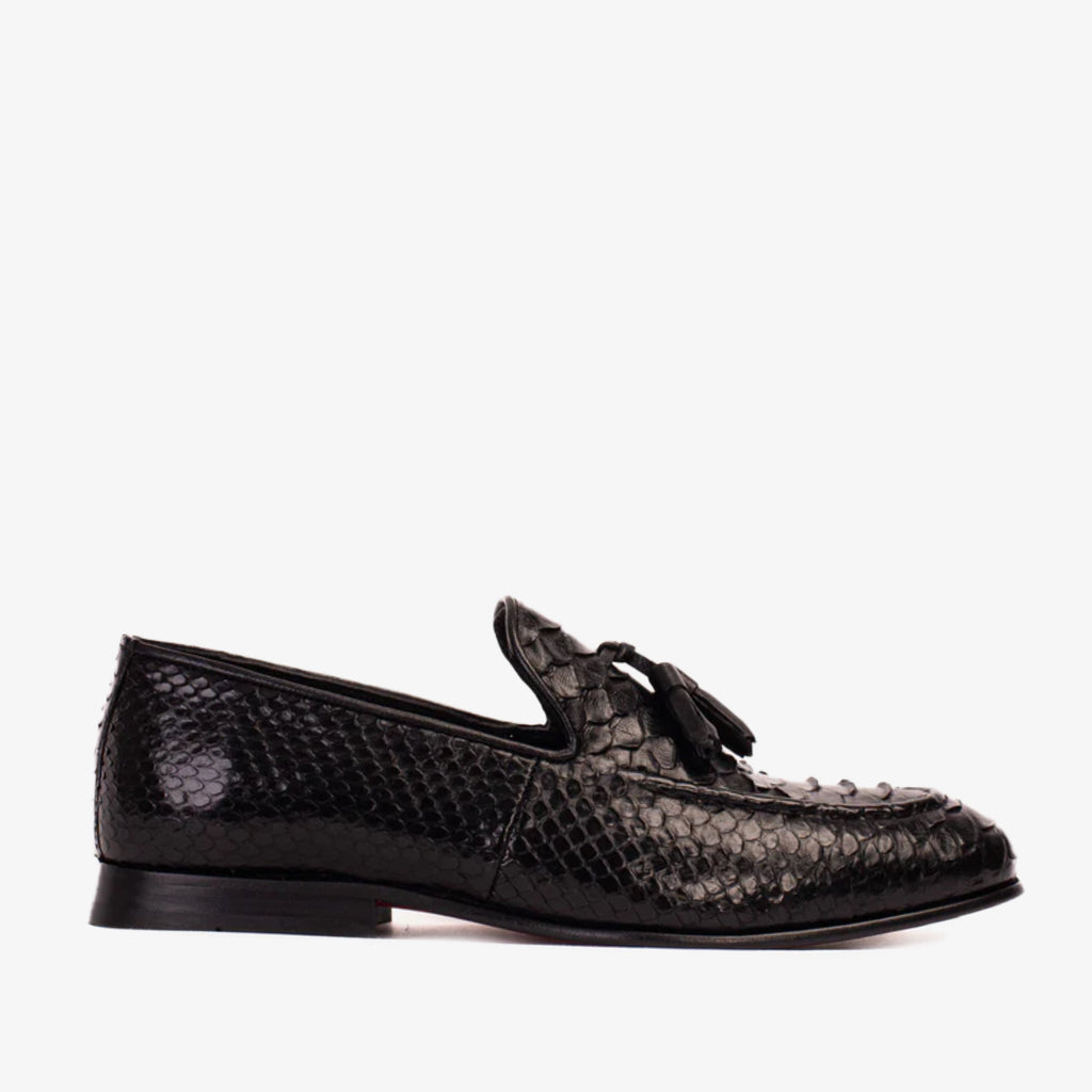 Vinci The Bethesda Black Pyhtn Skin Leather Tassel Loafer Men  Shoe