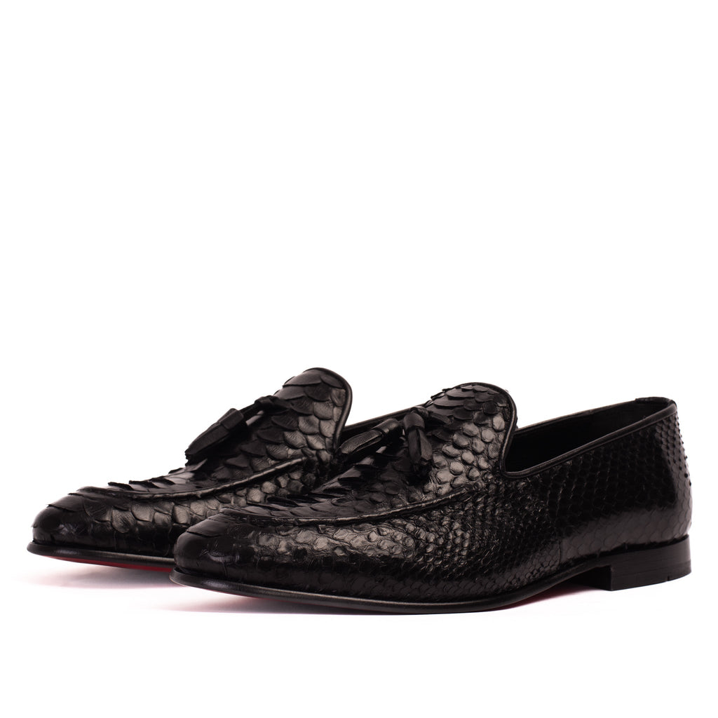 Vinci The Bethesda Black Pyhtn Skin Leather Tassel Loafer Men  Shoe