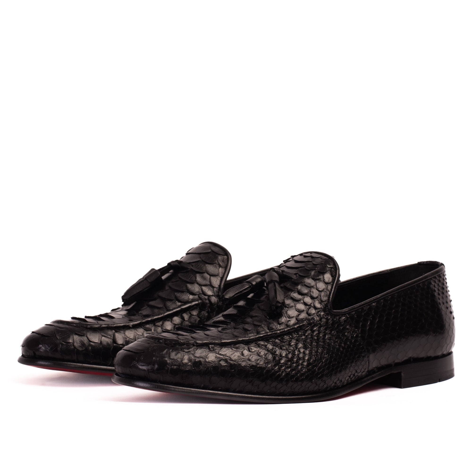 Vinci The Bethesda Black Pyhtn Skin Leather Tassel Loafer Men  Shoe