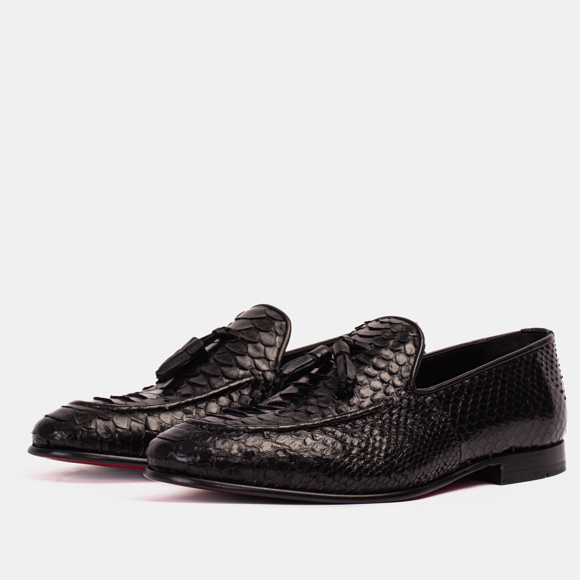 Vinci The Bethesda Black Pyhtn Skin Leather Tassel Loafer Men  Shoe