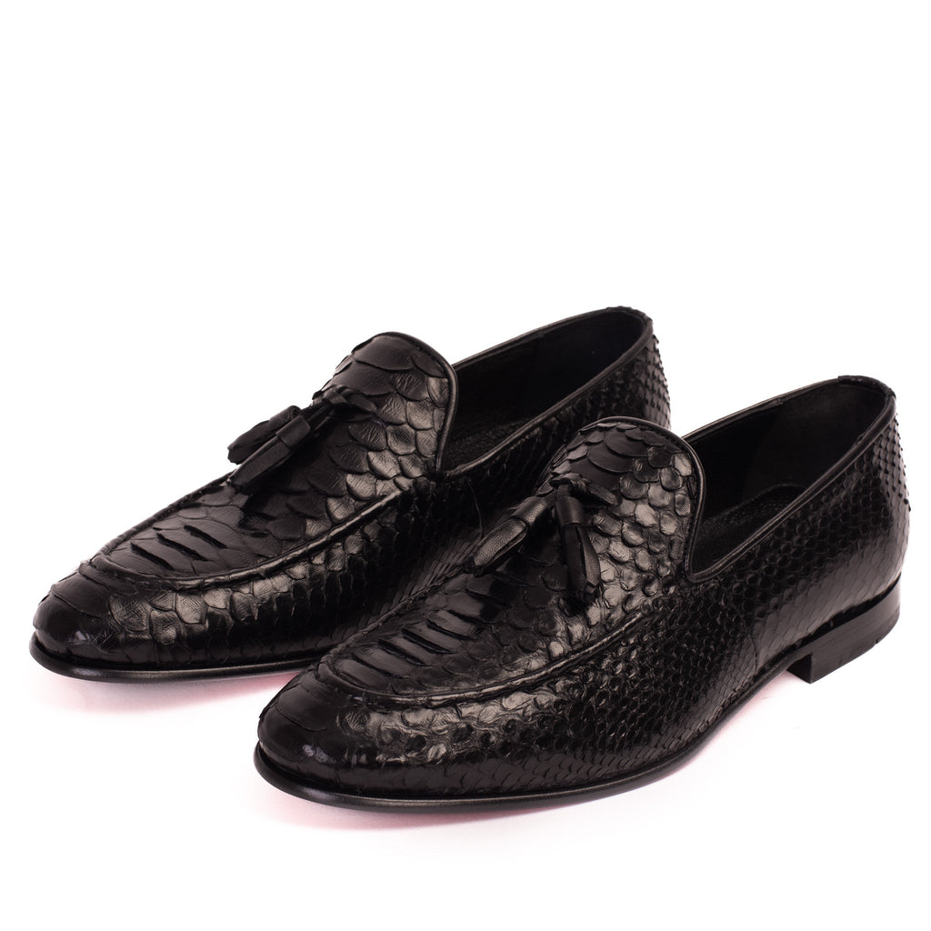 Vinci The Bethesda Black Pyhtn Skin Leather Tassel Loafer Men  Shoe
