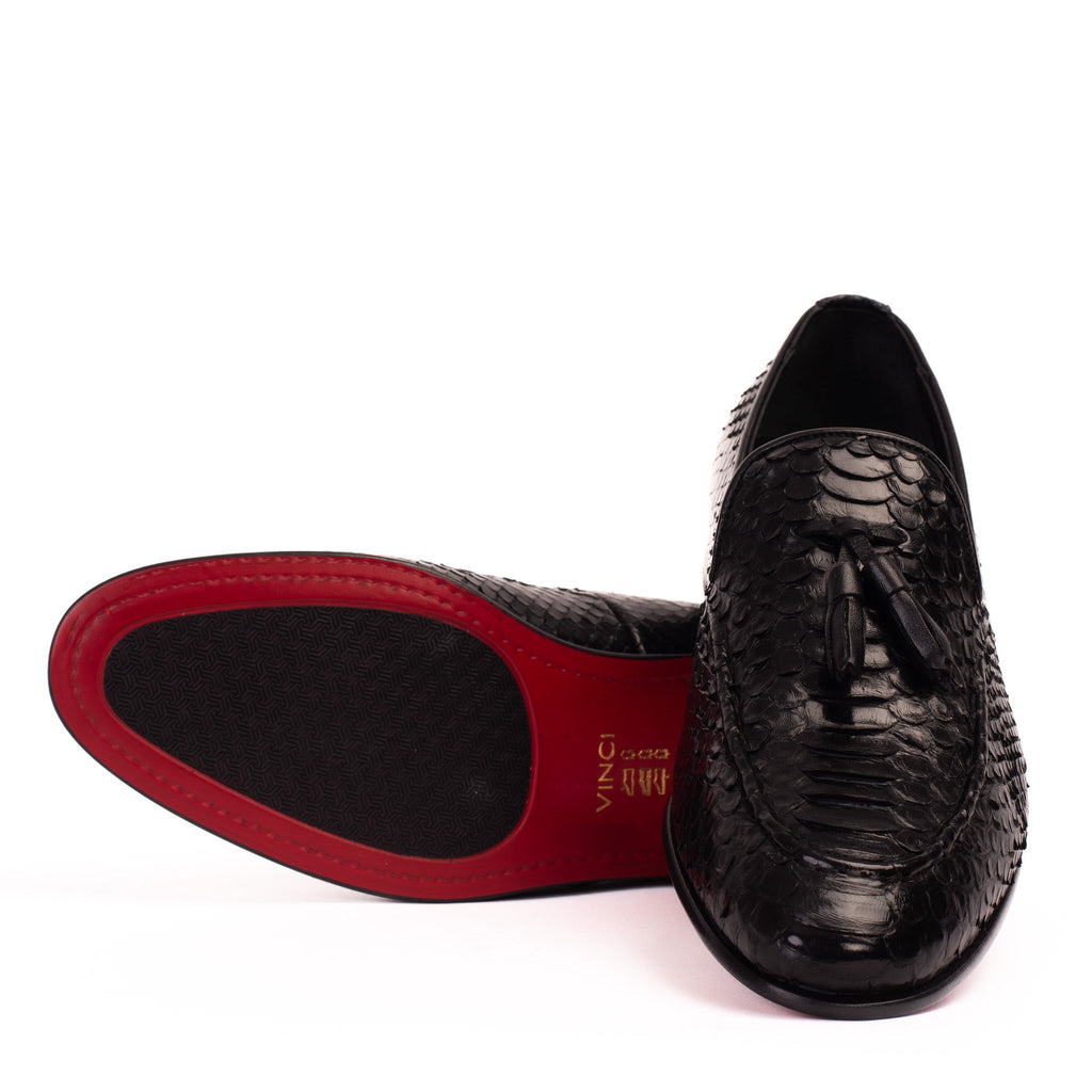 Vinci The Bethesda Black Pyhtn Skin Leather Tassel Loafer Men  Shoe