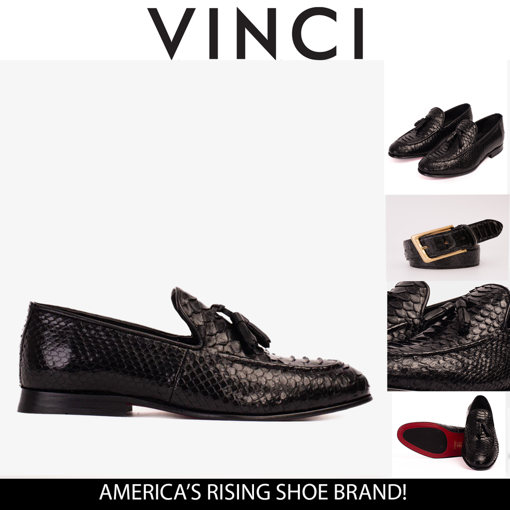 Vinci The Bethesda Black Pyhtn Skin Leather Tassel Loafer Men  Shoe