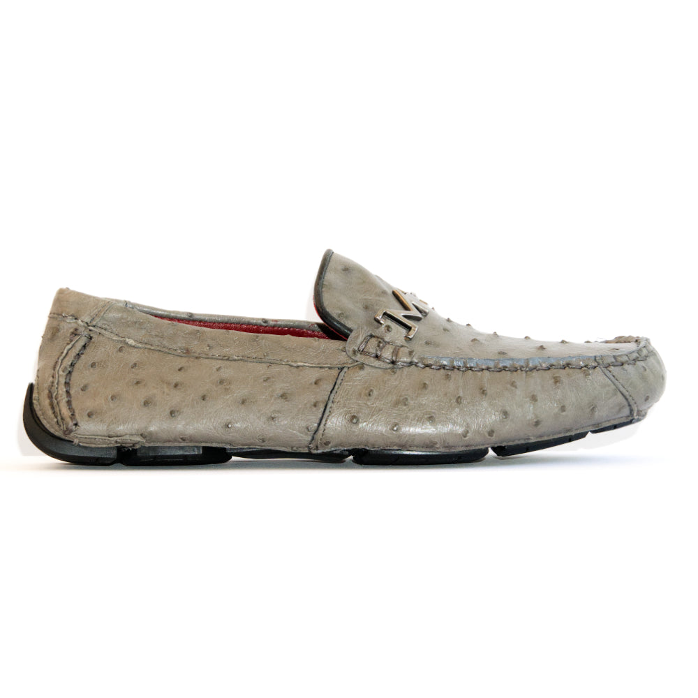 Men's Genuine Ostrich Exotic Driver Shoes Bolonia Gray