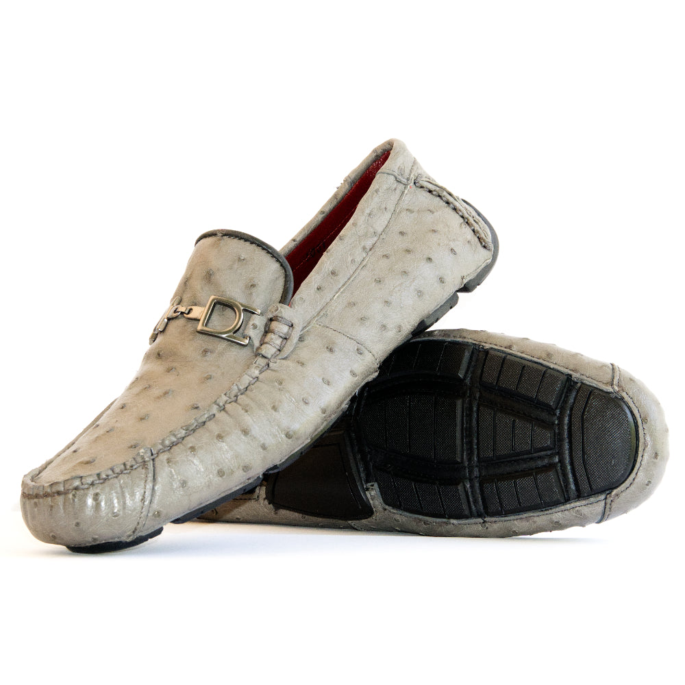 Men's Genuine Ostrich Exotic Driver Shoes Bolonia Gray