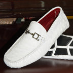 Men's Genuine Ostrich Exotic Driver Shoes Bolonia White
