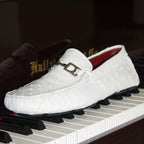 Men's Genuine Ostrich Exotic Driver Shoes Bolonia White