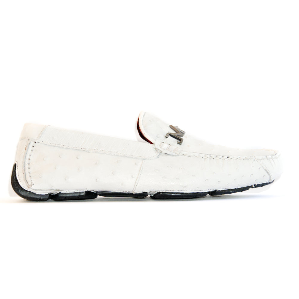 Men's Genuine Ostrich Exotic Driver Shoes Bolonia White